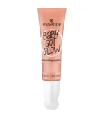 essence Baby Got Glow Liquid Highlighter bottle featuring a soft sponge tip for customizable glow intensity, suitable for application with fingertips, brushes, or beauty blenders