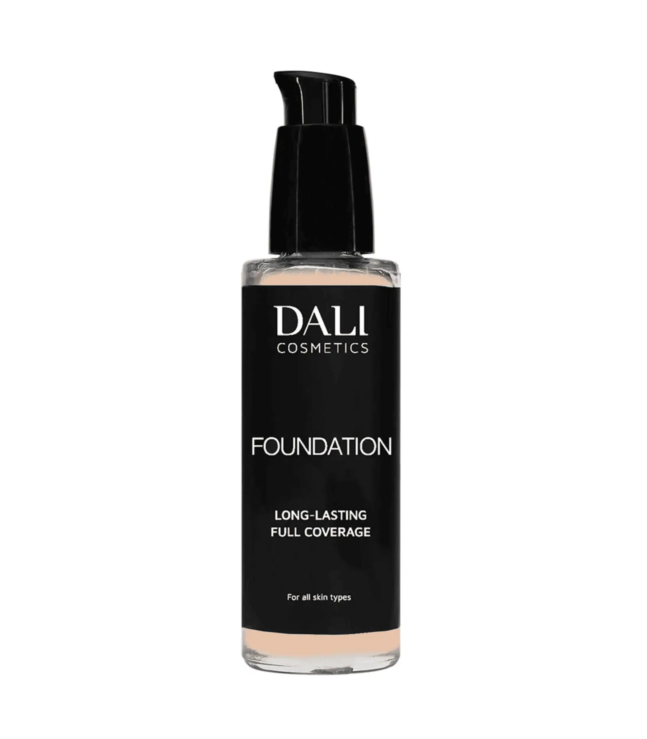 dali cosmetics foundation Dali Cosmetics Foundation bottle available in shades Ivory, Warm Light, Sand Beige, and Toffee, featuring a long-lasting moisturizing formula with Vitamin E and SPF actives