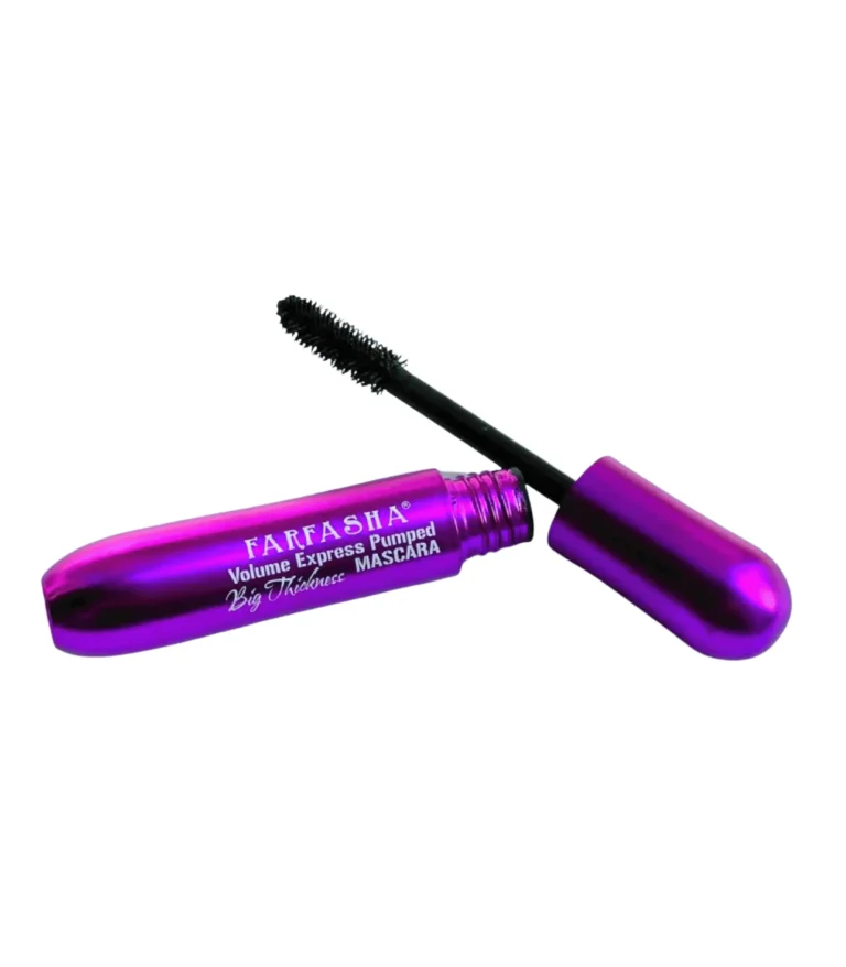 Farfasha Volume Express Pumped Mascara wand and tube, showing the volumizing brush designed to provide big thickness and intense black pigment to eyelashes