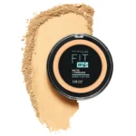 Maybelline Fit Me Matte and Poreless Powder in shade 128 Warm Nude, a mattifying compact enriched with Perlite and blurring powders for 12-hour oil control and pore minimization